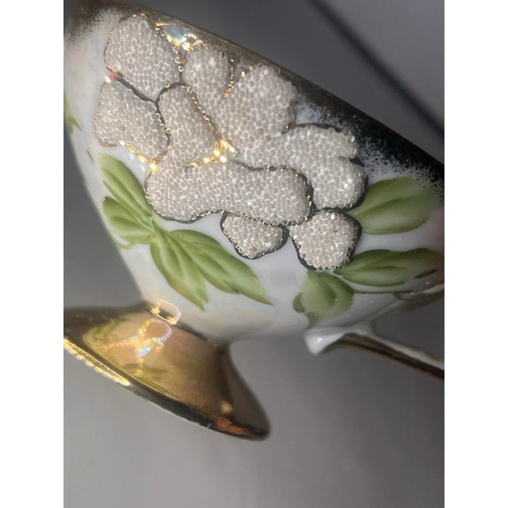 Vintage Japanese Moriage Beaded Lusterware Tea Cup Saucer Victoria Ceramics